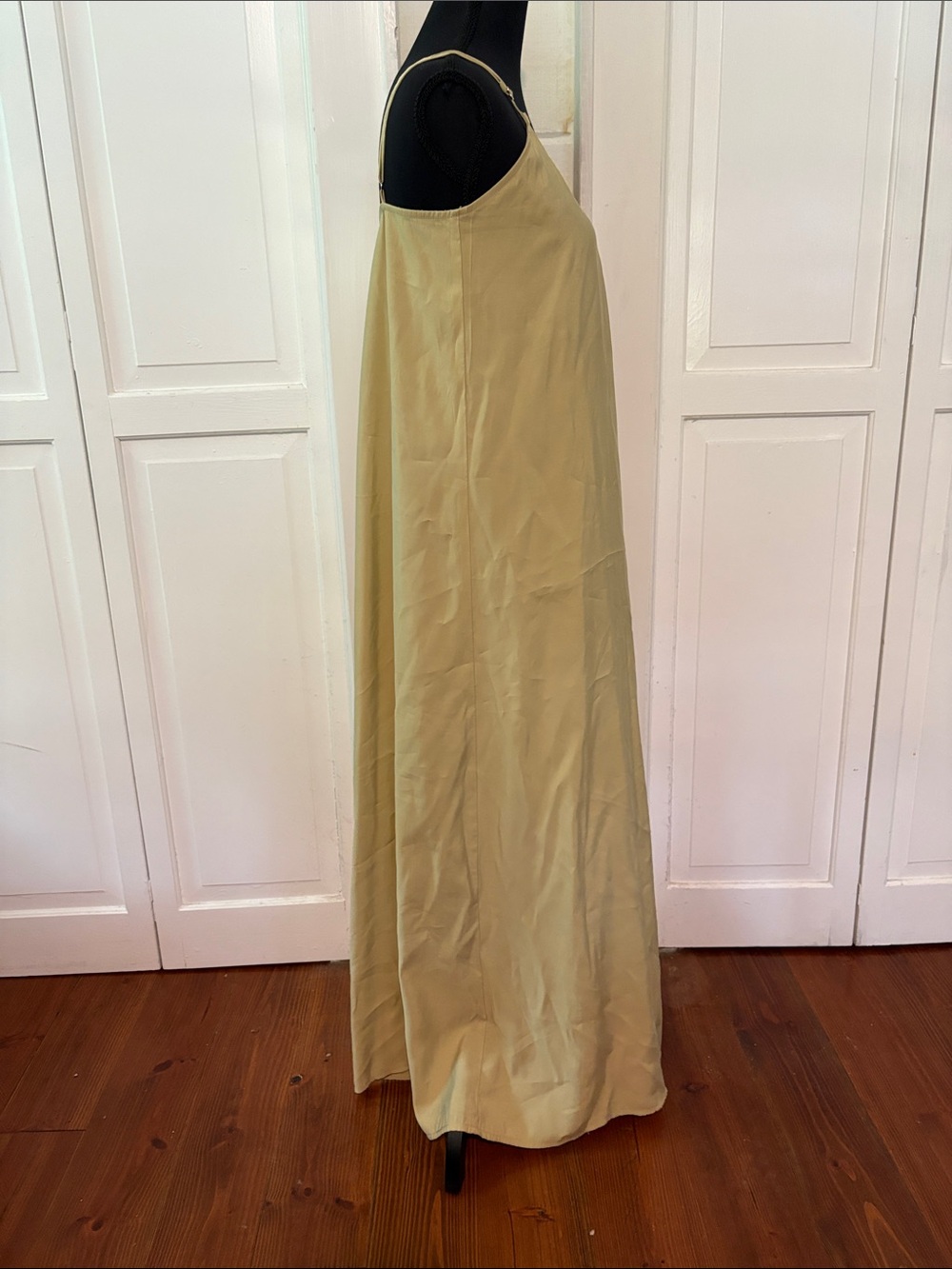 Zara Light Olive Slip Maxi Dress with Spaghetti Straps - Picture 3 of 4